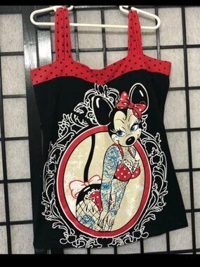 Share Rare Sexy Tattooed Minnie Mouse Too Fast Tank Tee T Shirt Halter Small Cut